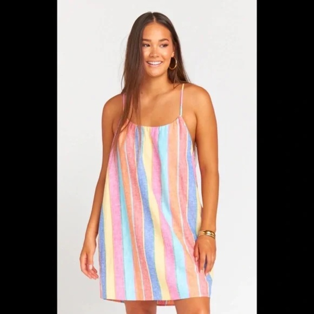 Show Me Your MuMu Carlotta Linen Mini Dress in Rainbow Stripe
